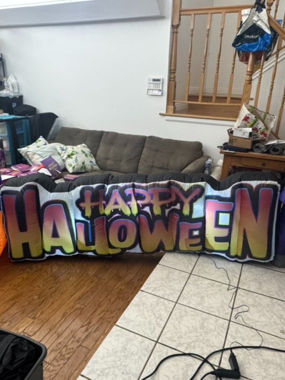 11.5ft Long GOOSH Inflatable Happy Halloween Sign With Vampire And Pumpkin